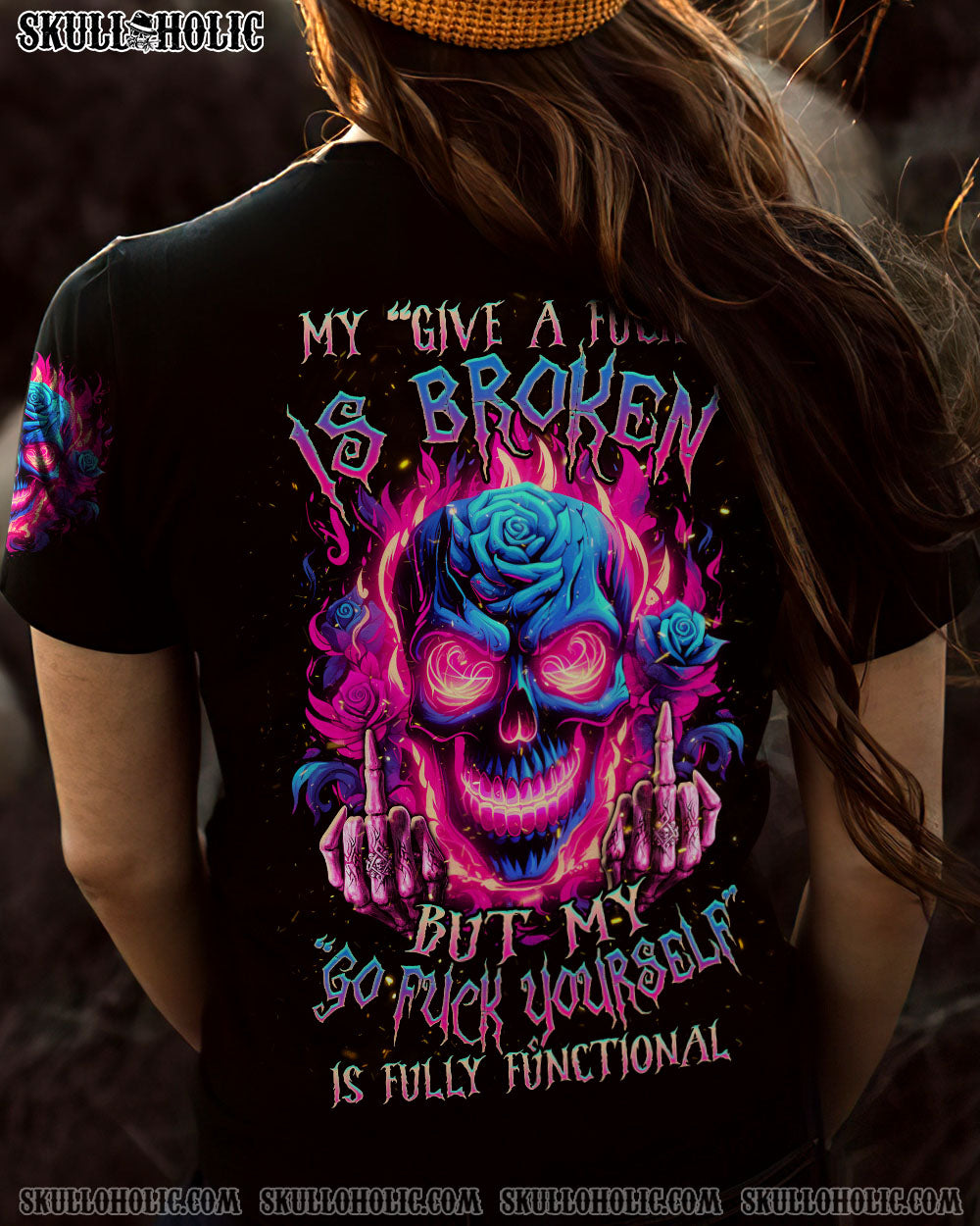 MY GIVE A F IS BROKEN NEON SKULL ROSE ALL OVER PRINT – TLNZ0610233