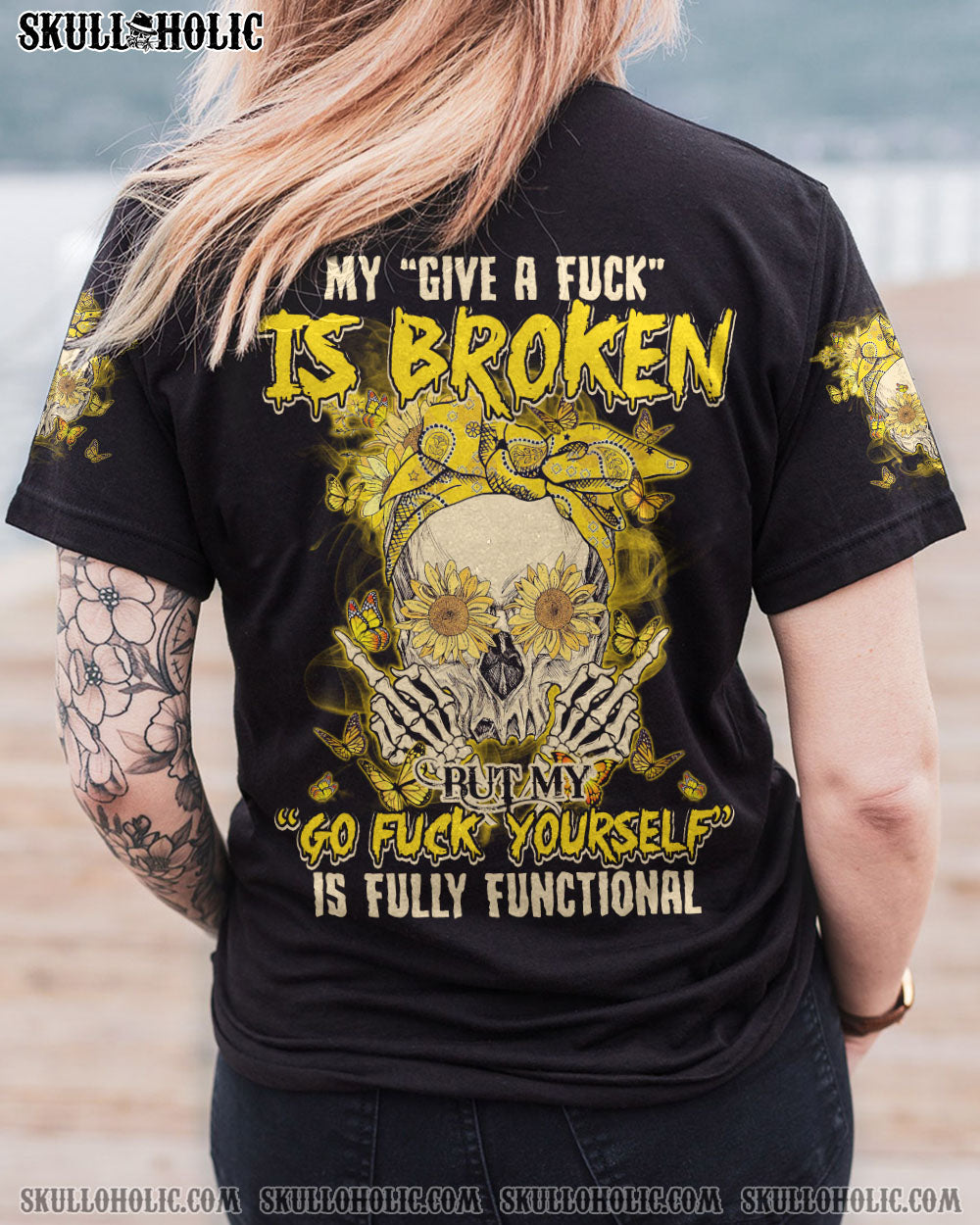 MY GIVE A F SUNFLOWER SKULL ALL OVER PRINT – TLTY1412221