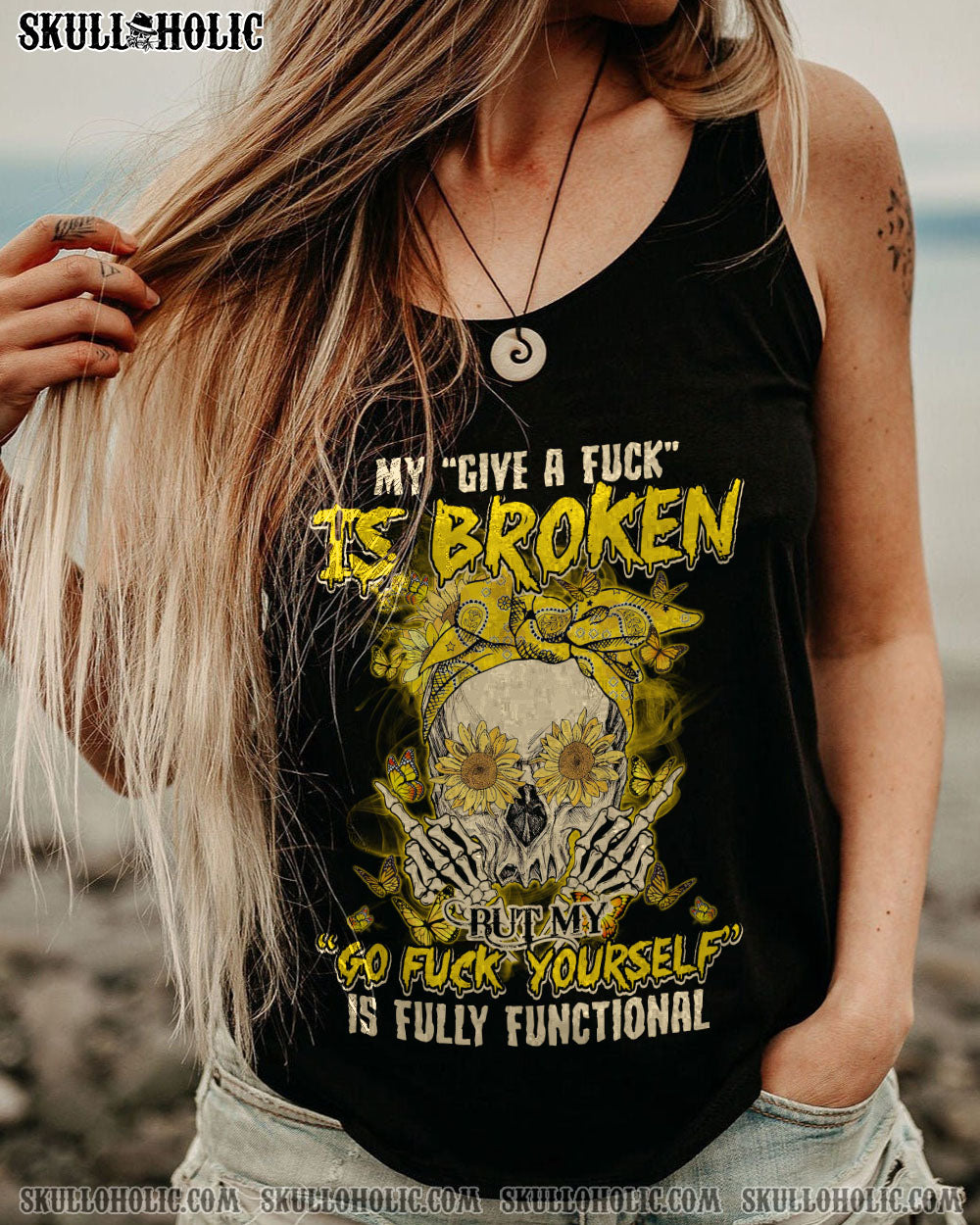 MY GIVE A F SUNFLOWER SKULL ALL OVER PRINT – TLTY1412221