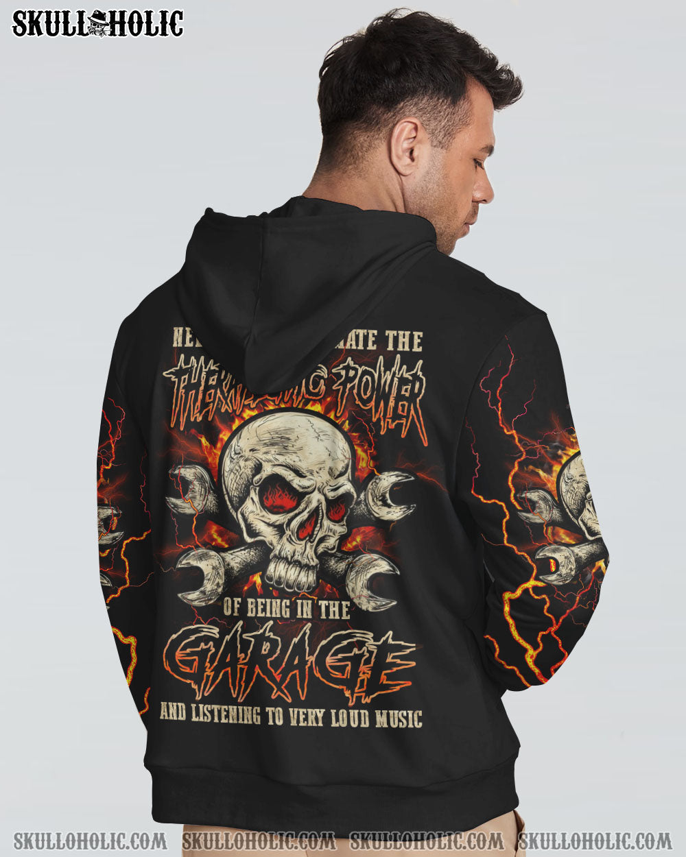 NEVER UNDERESTIMATE MECHANIC GARAGE SKULL ALL OVER PRINT – YHLN1002233