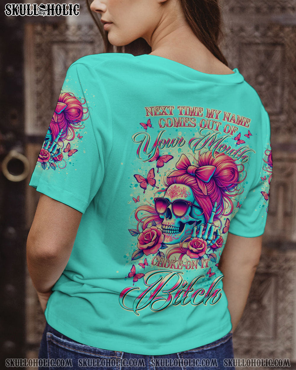NEXT TIME MY NAMES COMES OUT MESSY BUN SKULL ALL OVER PRINT – TLTR1807241