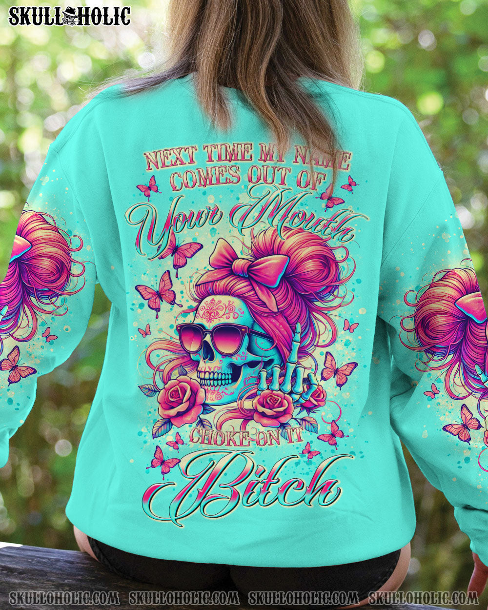 NEXT TIME MY NAMES COMES OUT MESSY BUN SKULL ALL OVER PRINT – TLTR1807241