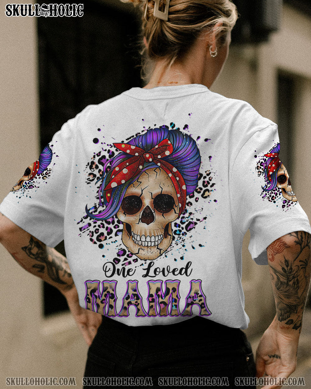 ONE LOVED MAMA PURPLE MESSY BUN ALL OVER PRINT – TLTR2402234