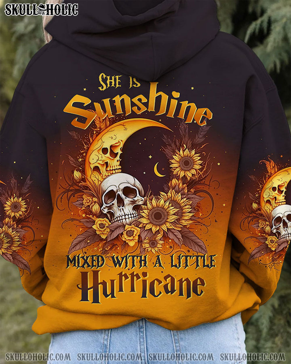 SHE IS SUNSHINE CRESCENT MOON SKULL SUNFLOWER ALL OVER PRINT - TLTW0103231