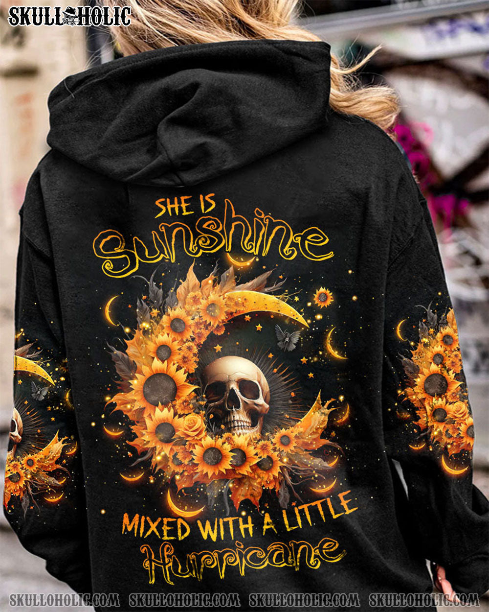 SHE IS SUNSHINE CRESCENT MOON SUNFLOWER SKULL ALL OVER PRINT - TLTR0103232