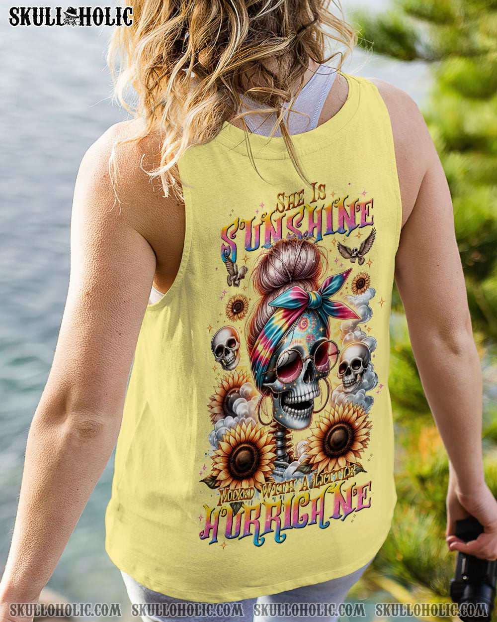 SHE IS SUNSHINE MESSY BUN SKULL ALL OVER PRINT – TLNT0311232