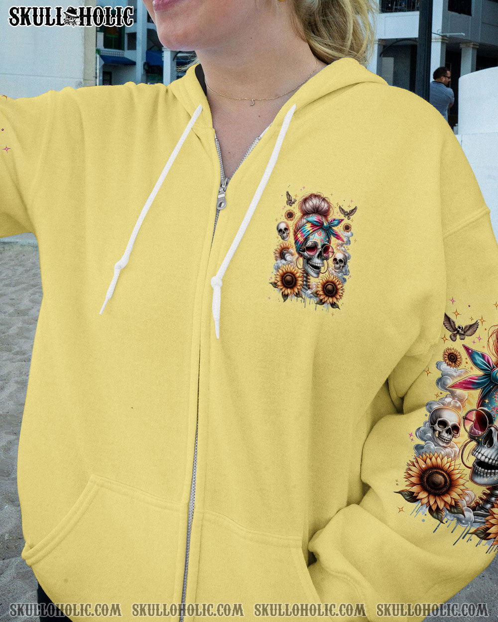 SHE IS SUNSHINE MESSY BUN SKULL ALL OVER PRINT – TLNT0311232