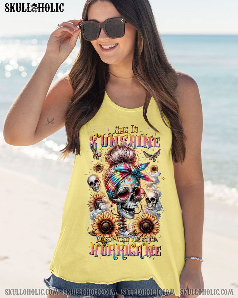 SHE IS SUNSHINE MESSY BUN SKULL ALL OVER PRINT – TLNT0311232