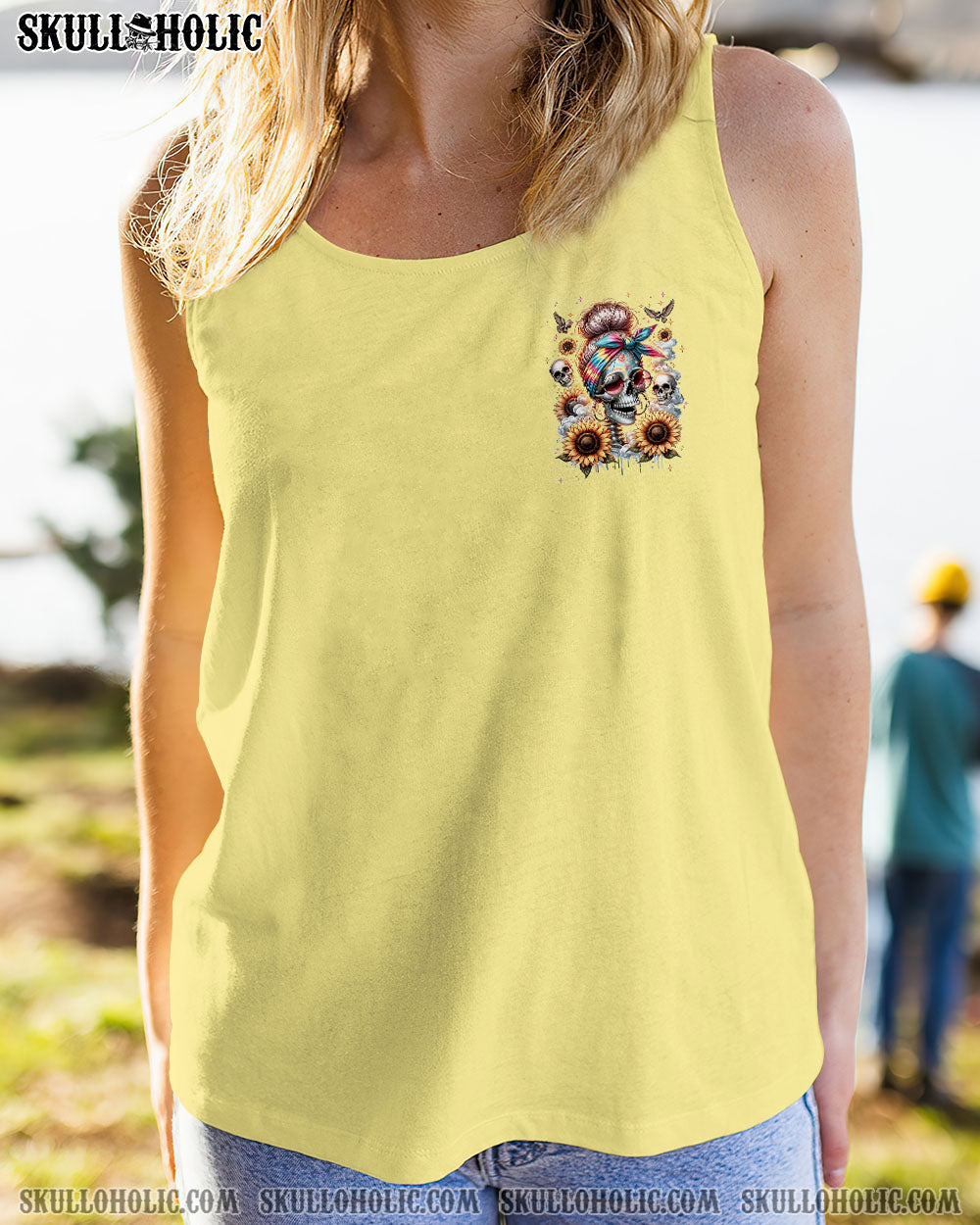 SHE IS SUNSHINE MESSY BUN SKULL ALL OVER PRINT – TLNT0311232