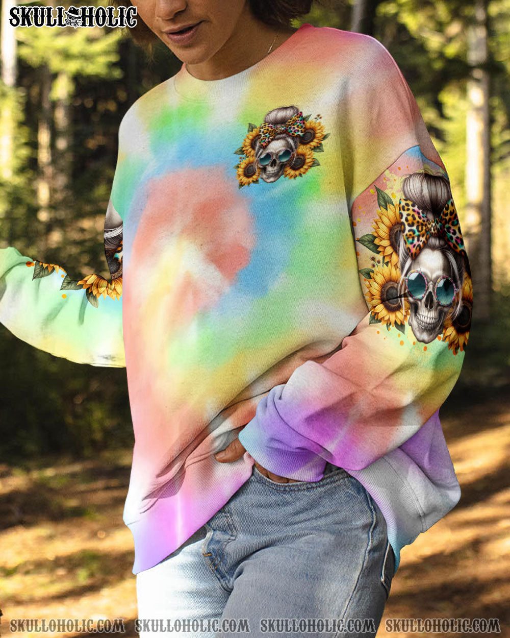 SHE IS SUNSHINE SKULL MESSY BUN ALL OVER PRINT – TLTR0211232