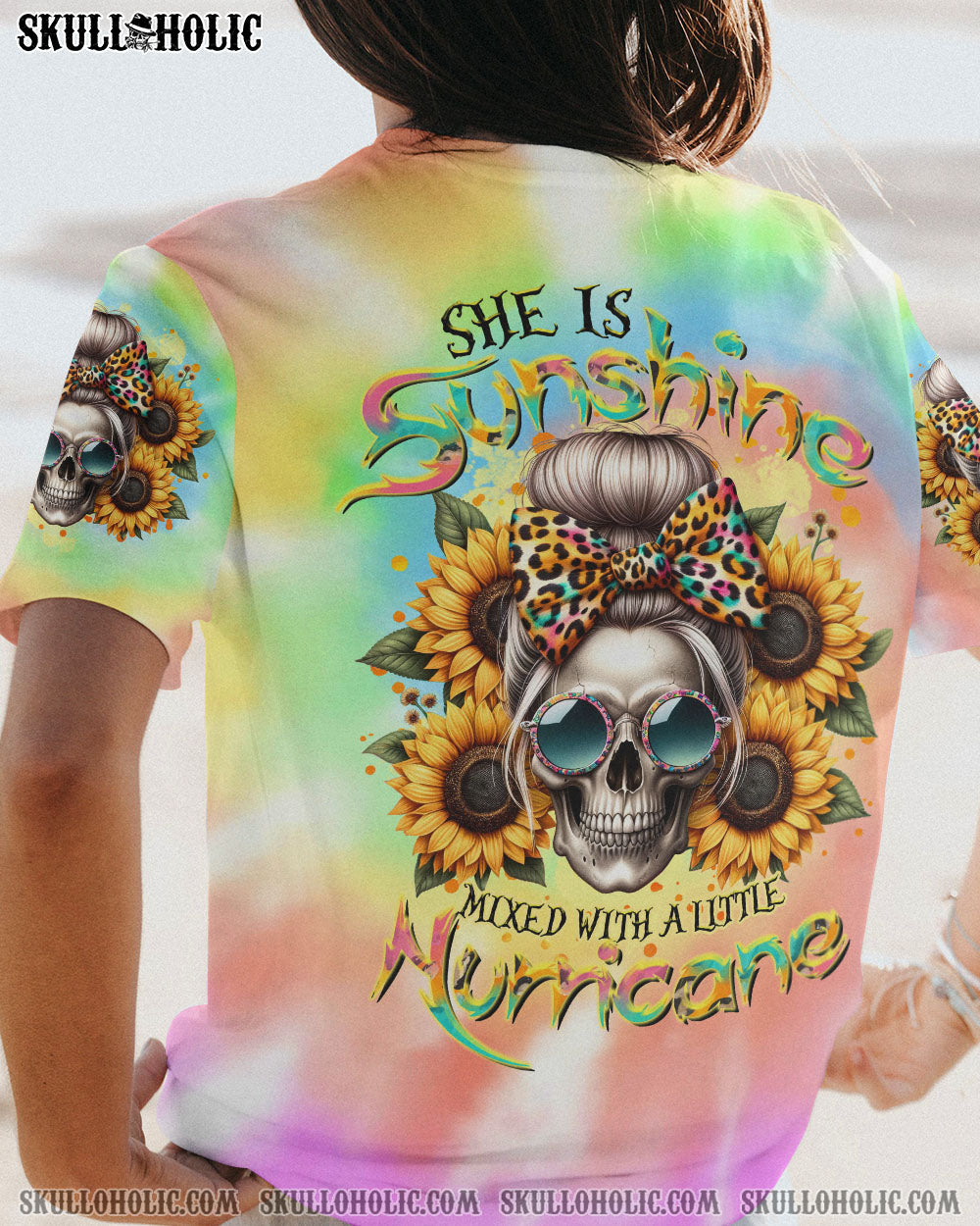 SHE IS SUNSHINE SKULL MESSY BUN ALL OVER PRINT – TLTR0211232