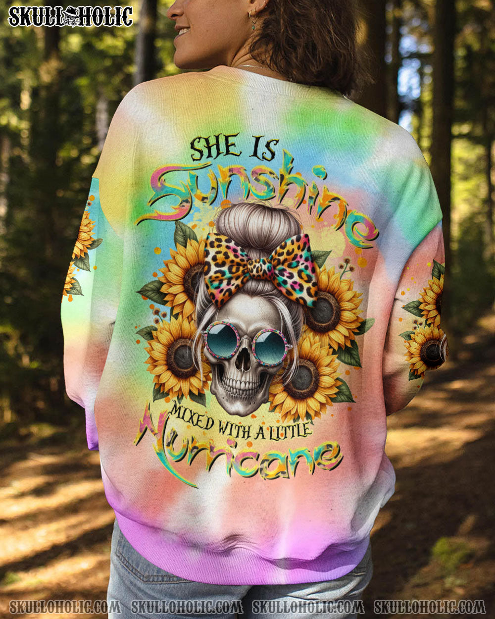 SHE IS SUNSHINE SKULL MESSY BUN ALL OVER PRINT – TLTR0211232