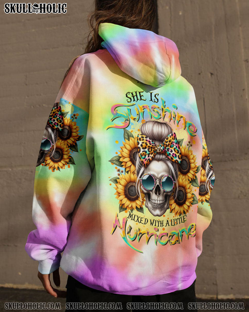 SHE IS SUNSHINE SKULL MESSY BUN ALL OVER PRINT – TLTR0211232
