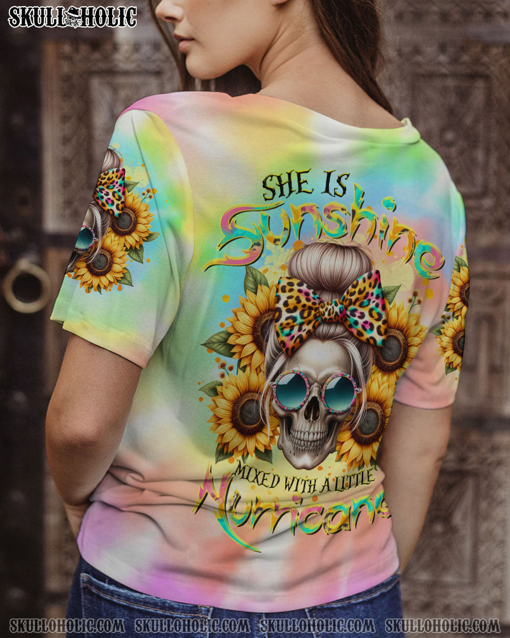 SHE IS SUNSHINE SKULL MESSY BUN ALL OVER PRINT – TLTR0211232