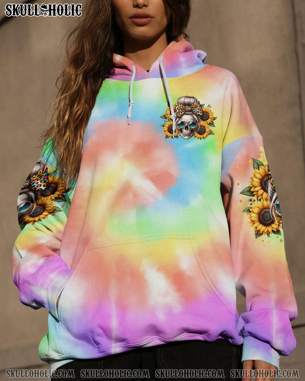 SHE IS SUNSHINE SKULL MESSY BUN ALL OVER PRINT – TLTR0211232