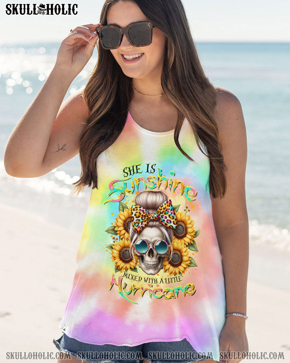SHE IS SUNSHINE SKULL MESSY BUN ALL OVER PRINT – TLTR0211232