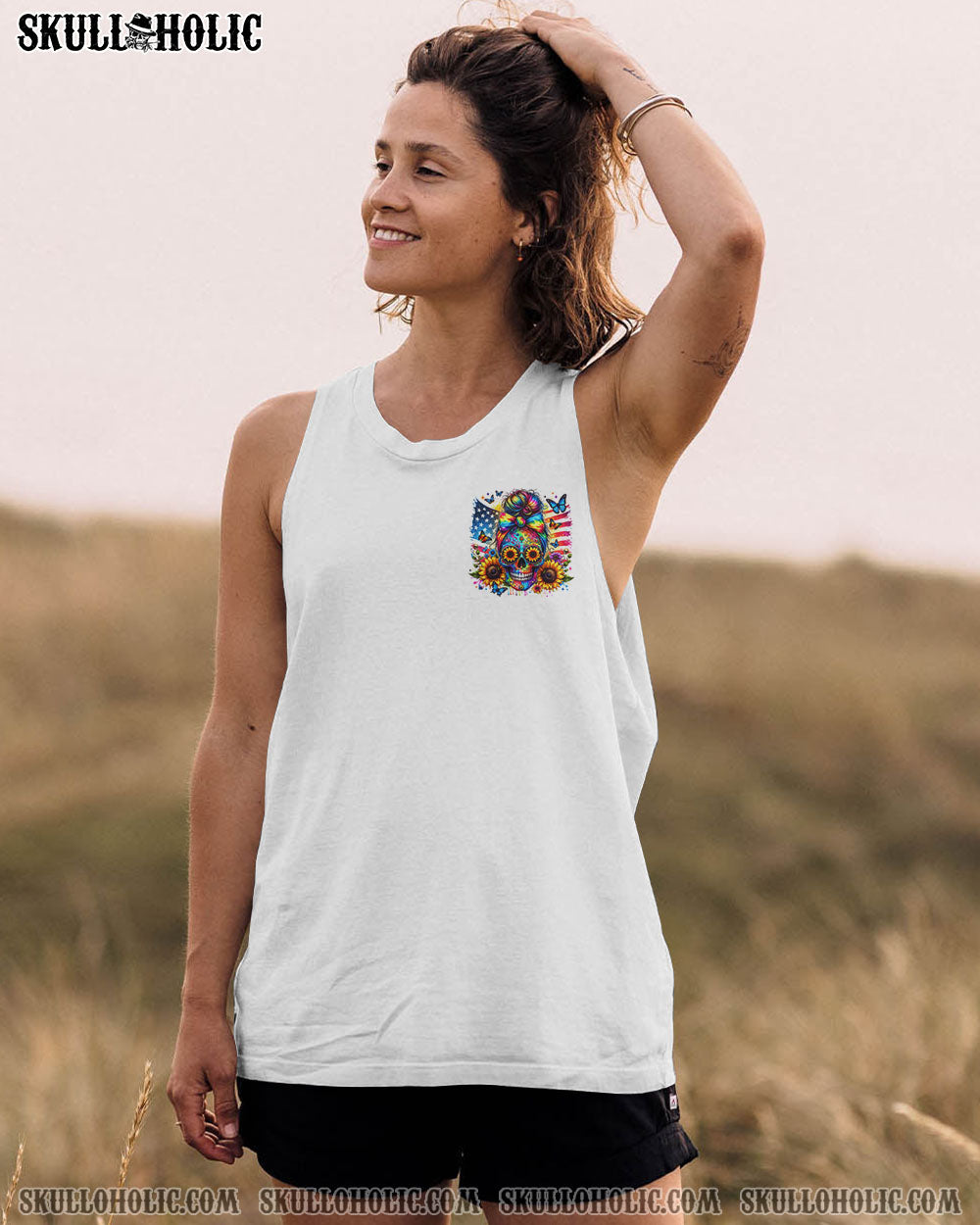 SHE IS SUNSHINE SUNFLOWER MESSY BUN SKULL ALL OVER PRINT – TLTR2901241