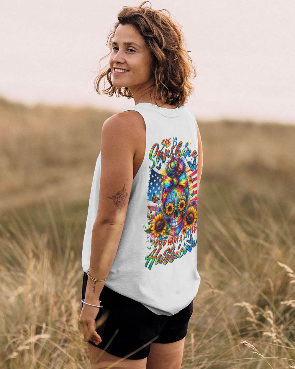 SHE IS SUNSHINE SUNFLOWER MESSY BUN SKULL ALL OVER PRINT – TLTR2901241