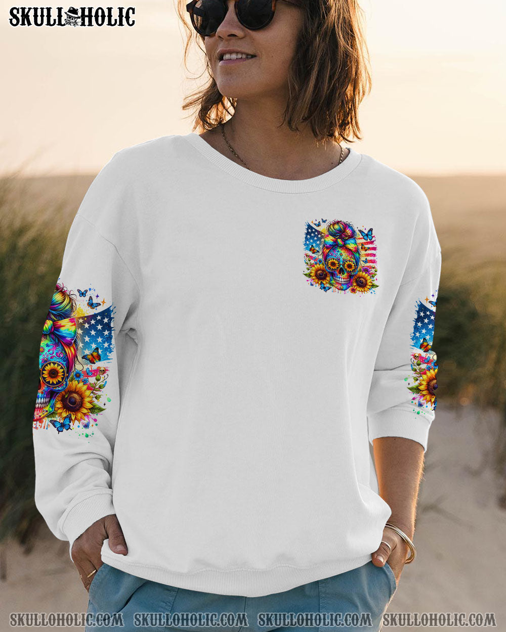SHE IS SUNSHINE SUNFLOWER MESSY BUN SKULL ALL OVER PRINT – TLTR2901241