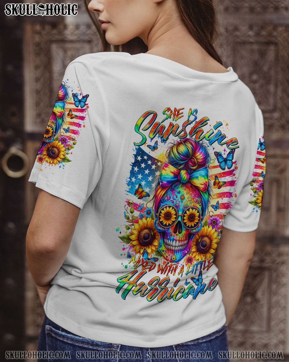 SHE IS SUNSHINE SUNFLOWER MESSY BUN SKULL ALL OVER PRINT – TLTR2901241