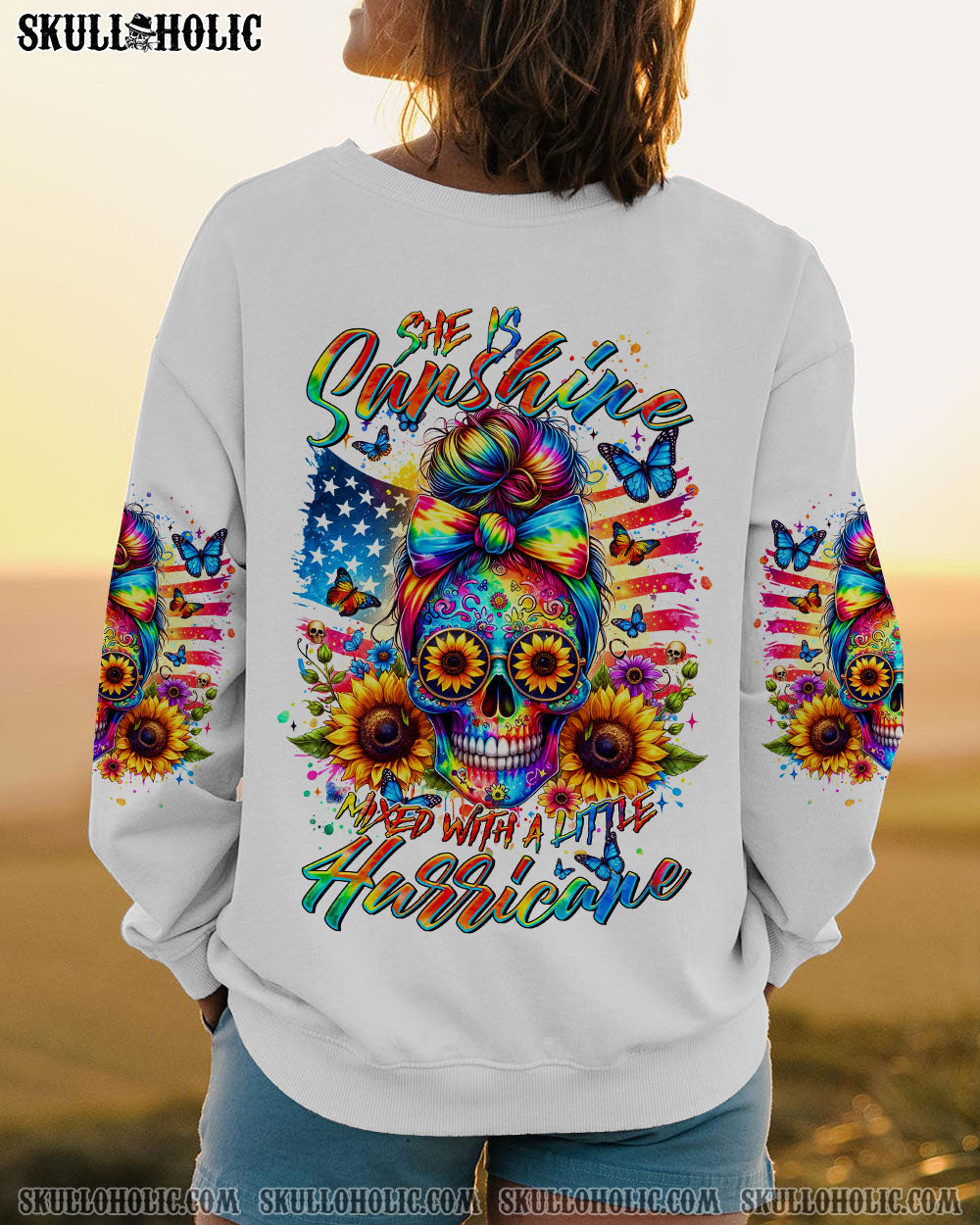 SHE IS SUNSHINE SUNFLOWER MESSY BUN SKULL ALL OVER PRINT – TLTR2901241