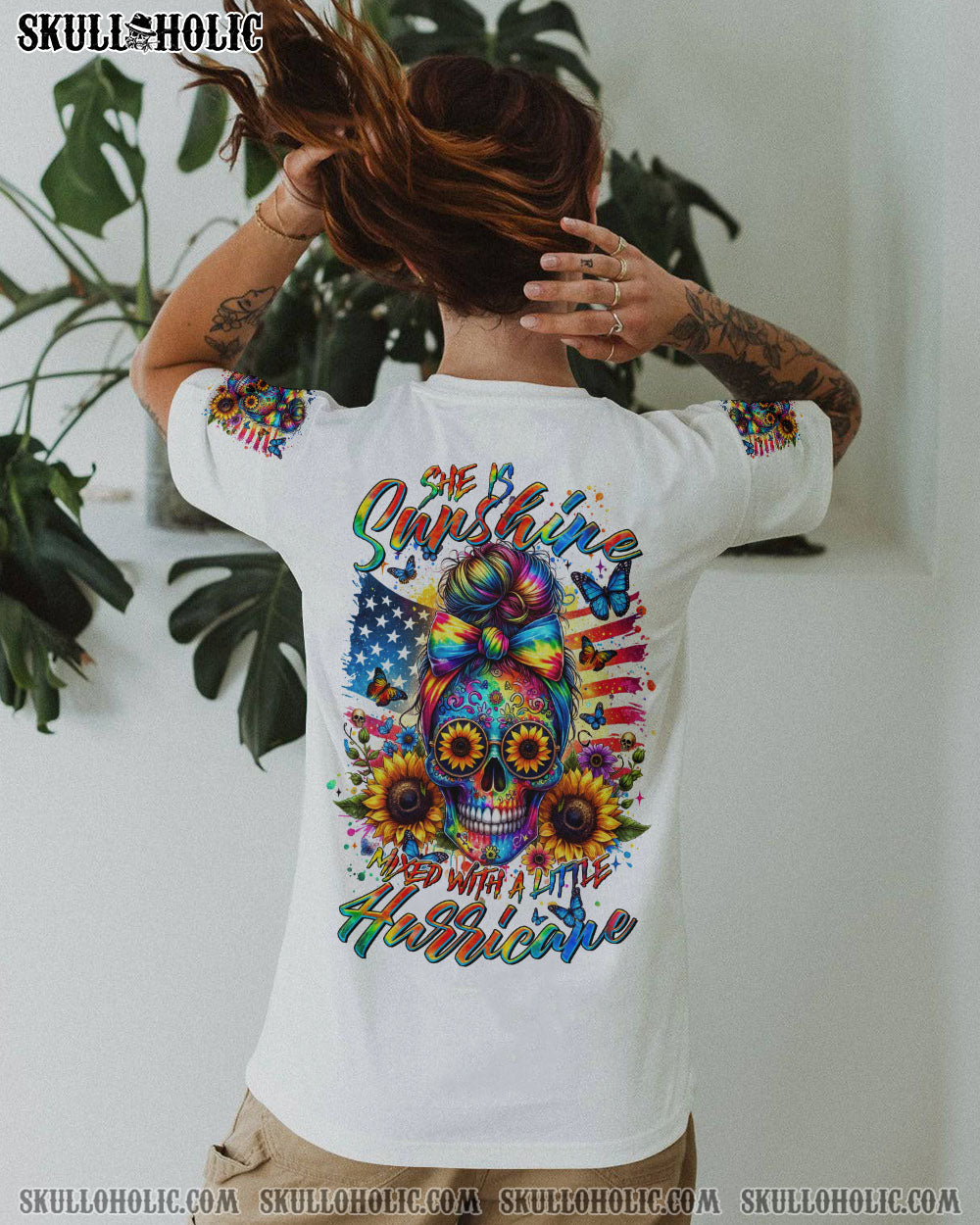 SHE IS SUNSHINE SUNFLOWER MESSY BUN SKULL ALL OVER PRINT – TLTR2901241