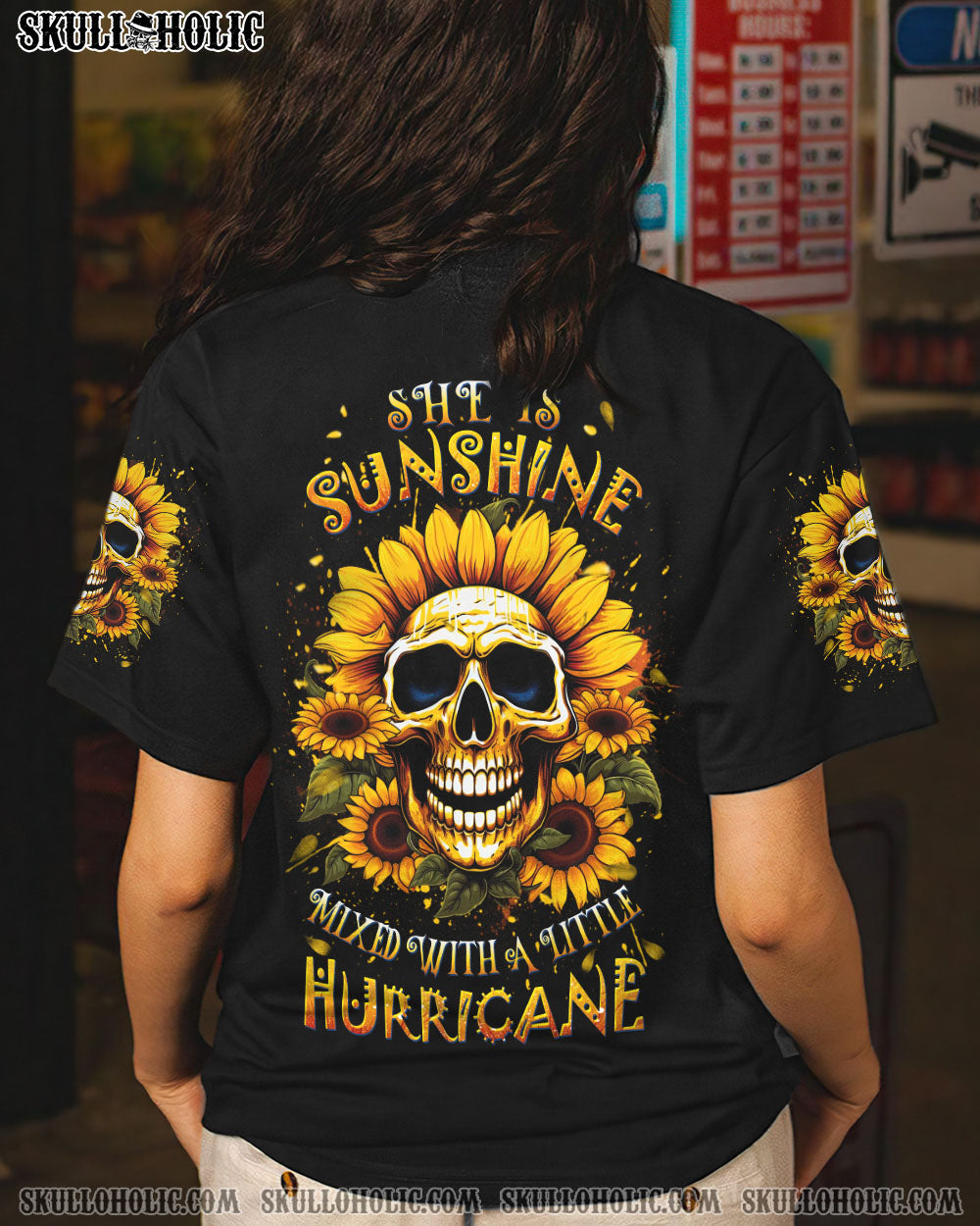 SHE IS SUNSHINE SUNFLOWER SKULL ALL OVER PRINT – YHDU0607234
