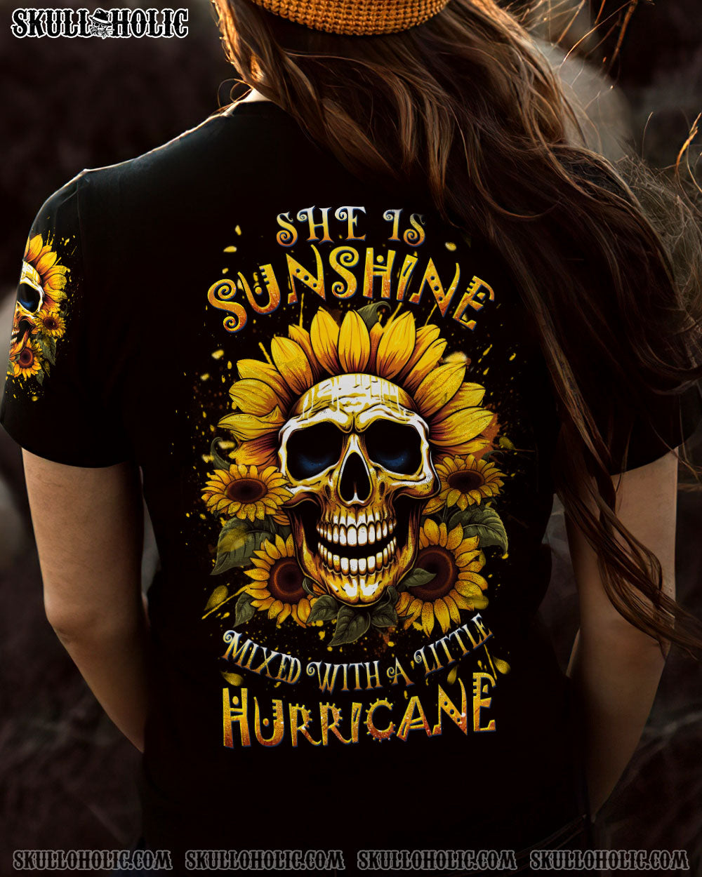 SHE IS SUNSHINE SUNFLOWER SKULL ALL OVER PRINT – YHDU0607234