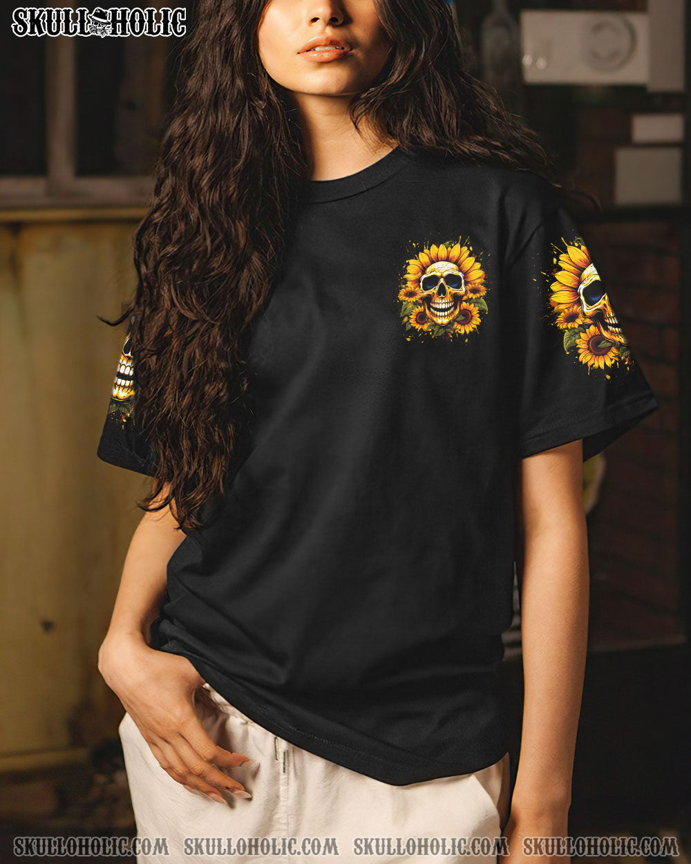 SHE IS SUNSHINE SUNFLOWER SKULL ALL OVER PRINT – YHDU0607234