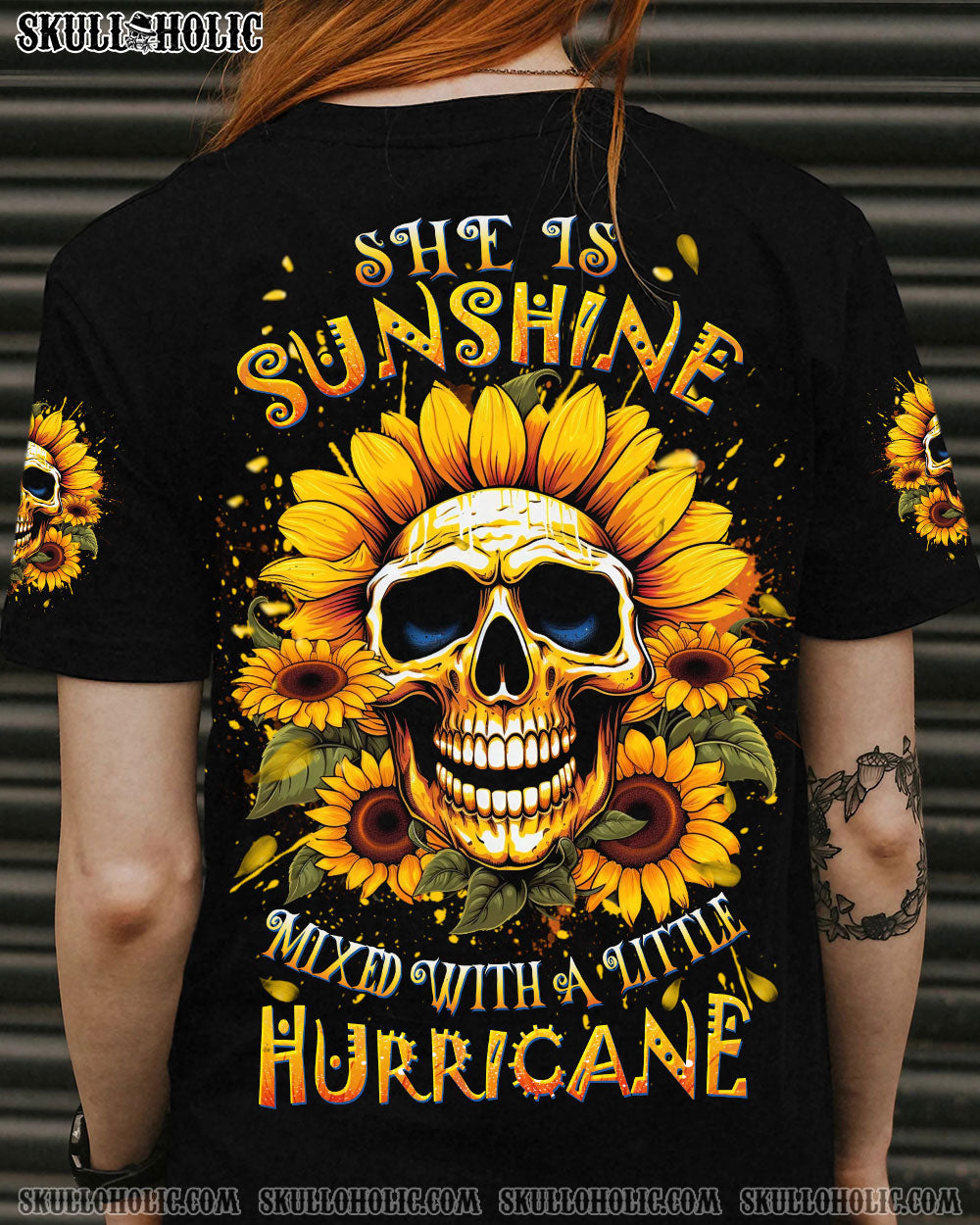 SHE IS SUNSHINE SUNFLOWER SKULL ALL OVER PRINT – YHDU0607234