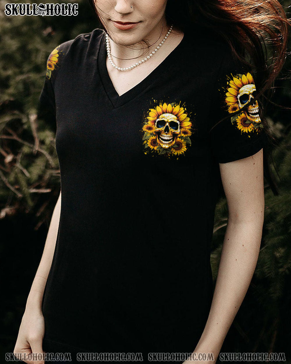 SHE IS SUNSHINE SUNFLOWER SKULL ALL OVER PRINT – YHDU0607234
