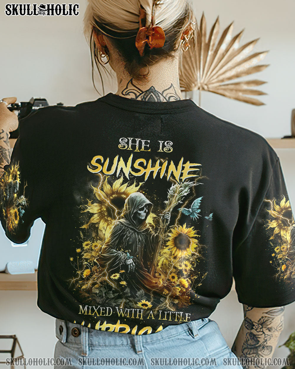 SHE IS SUNSHINE SUNFLOWER SKULL ALL OVER PRINT – YHHN1403234