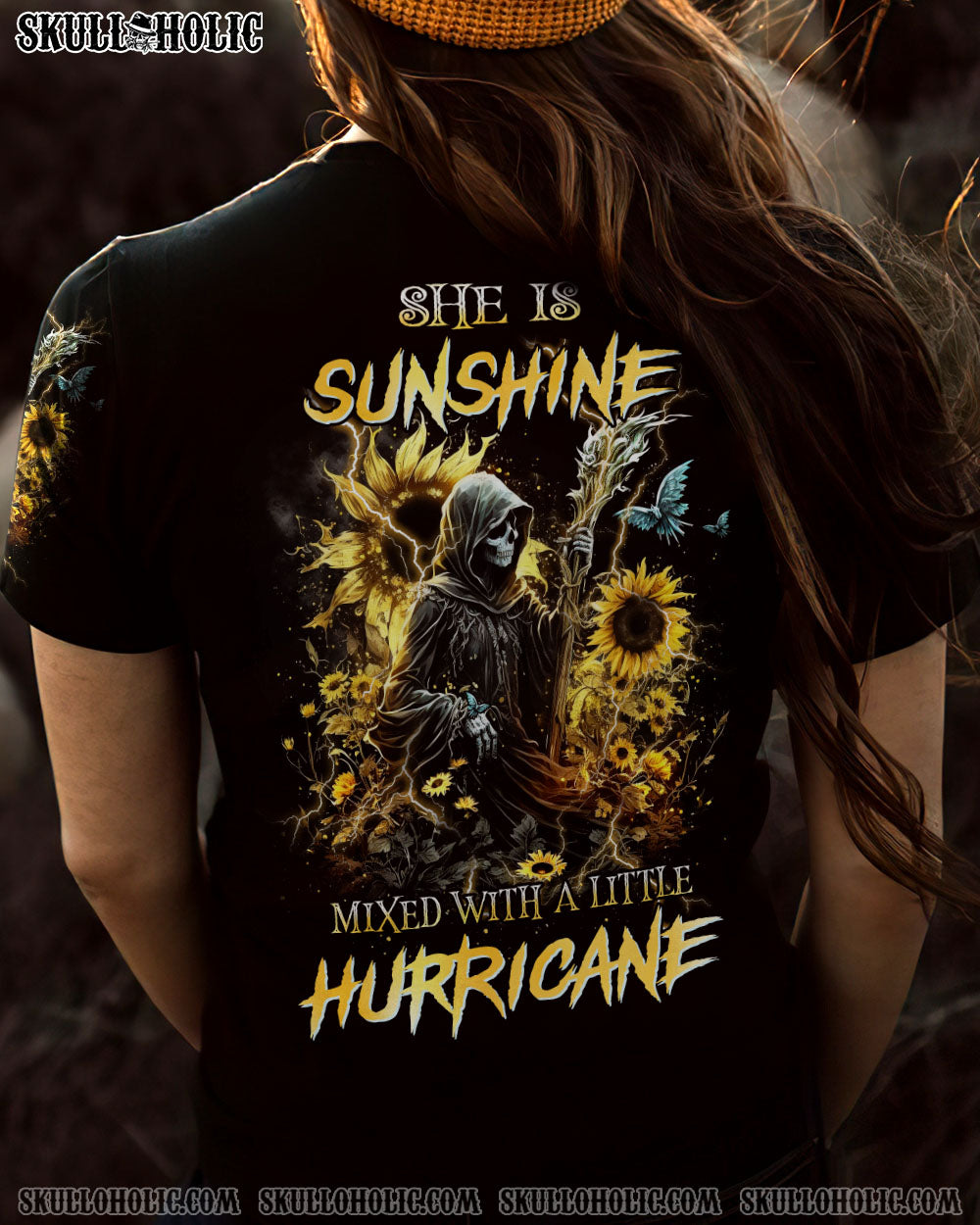 SHE IS SUNSHINE SUNFLOWER SKULL ALL OVER PRINT – YHHN1403234