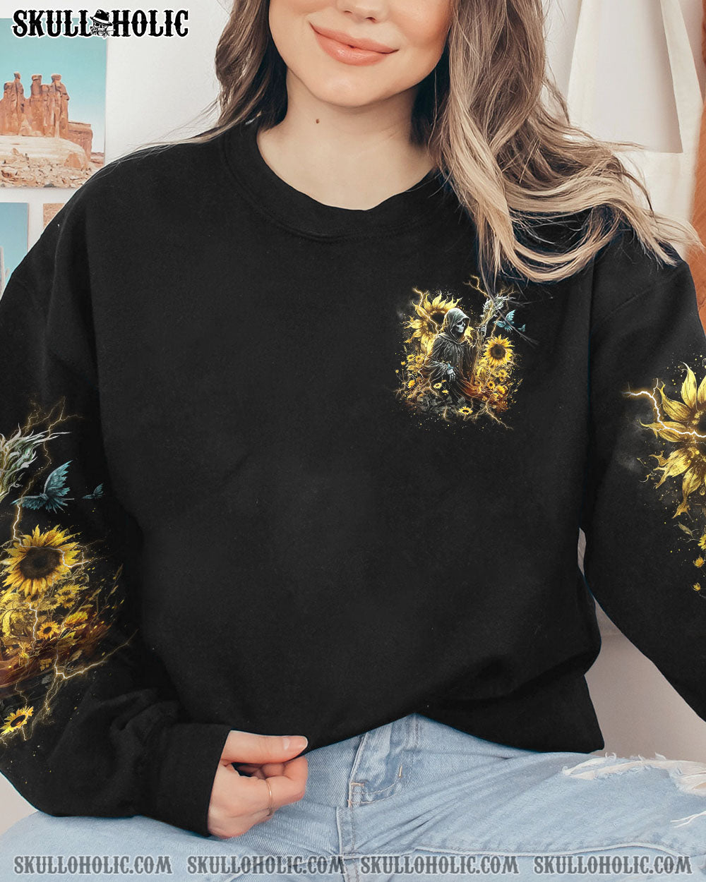 SHE IS SUNSHINE SUNFLOWER SKULL ALL OVER PRINT – YHHN1403234