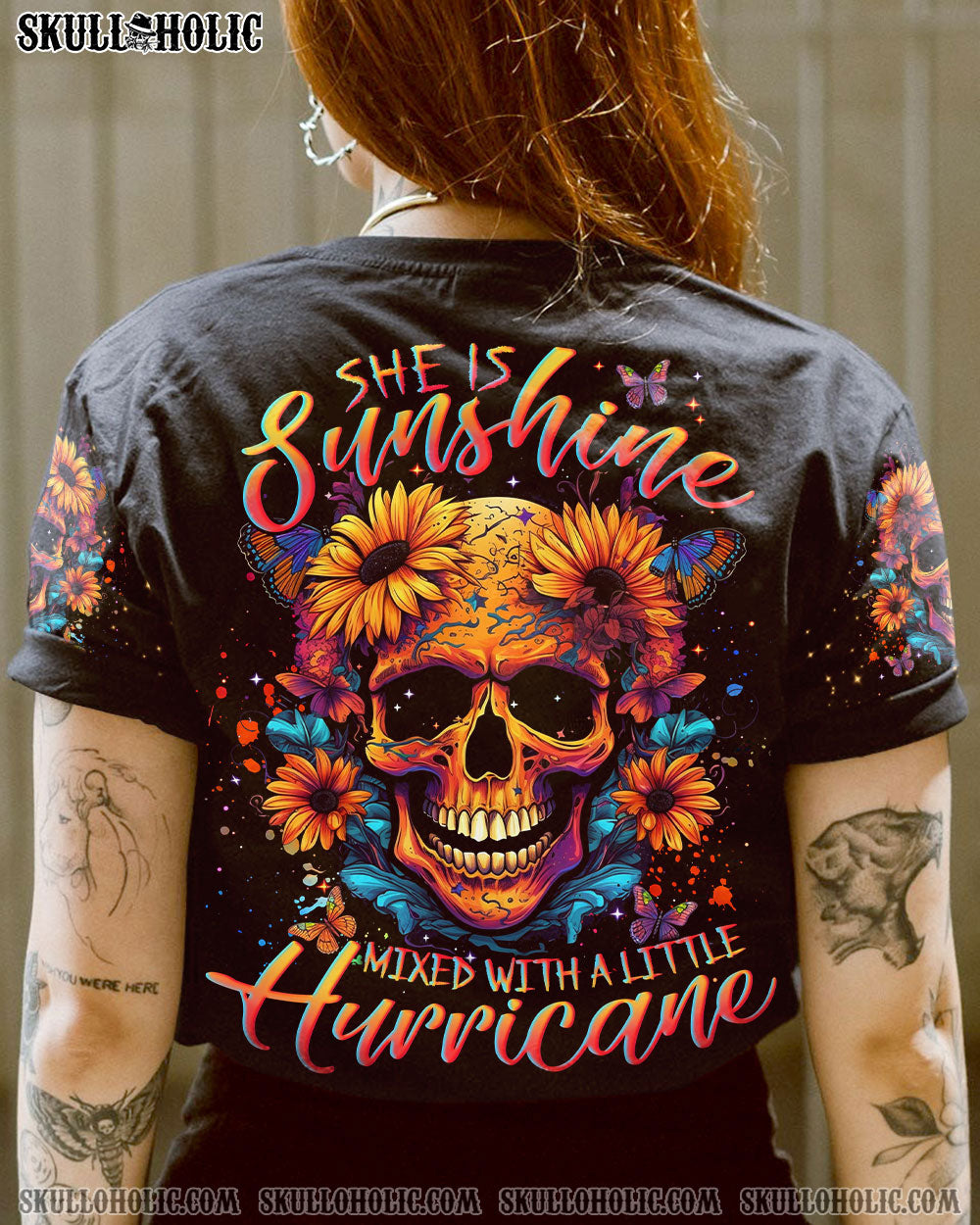 SHE IS SUNSHINE SUNFLOWER SKULL ALL OVER PRINT - YHLN1605231
