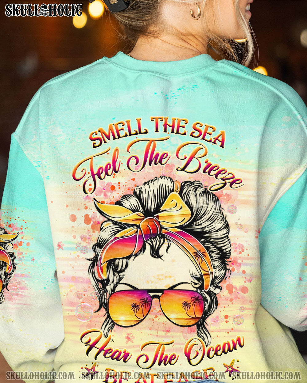 SMELL THE SEA FEEL THE BREEZE MESSY BUN ALL OVER PRINT – YHHG2107234