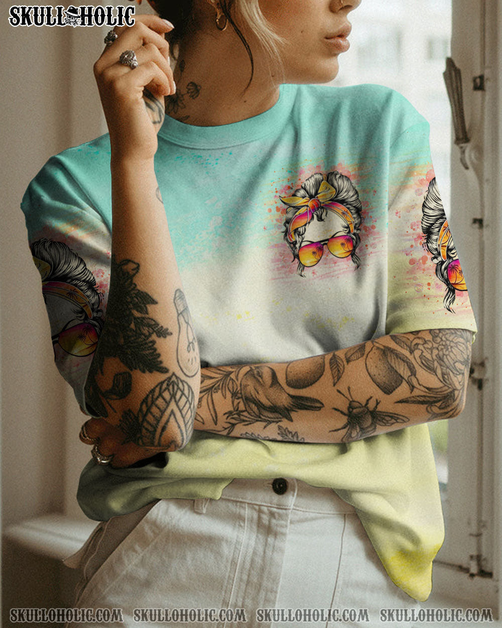 SMELL THE SEA FEEL THE BREEZE MESSY BUN ALL OVER PRINT – YHHG2107234