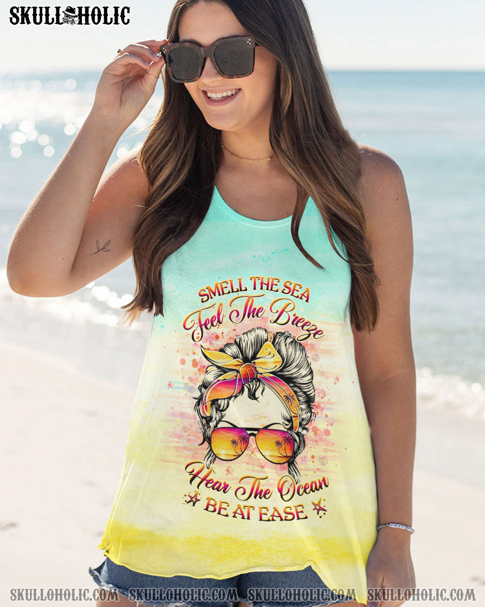 SMELL THE SEA FEEL THE BREEZE MESSY BUN ALL OVER PRINT – YHHG2107234