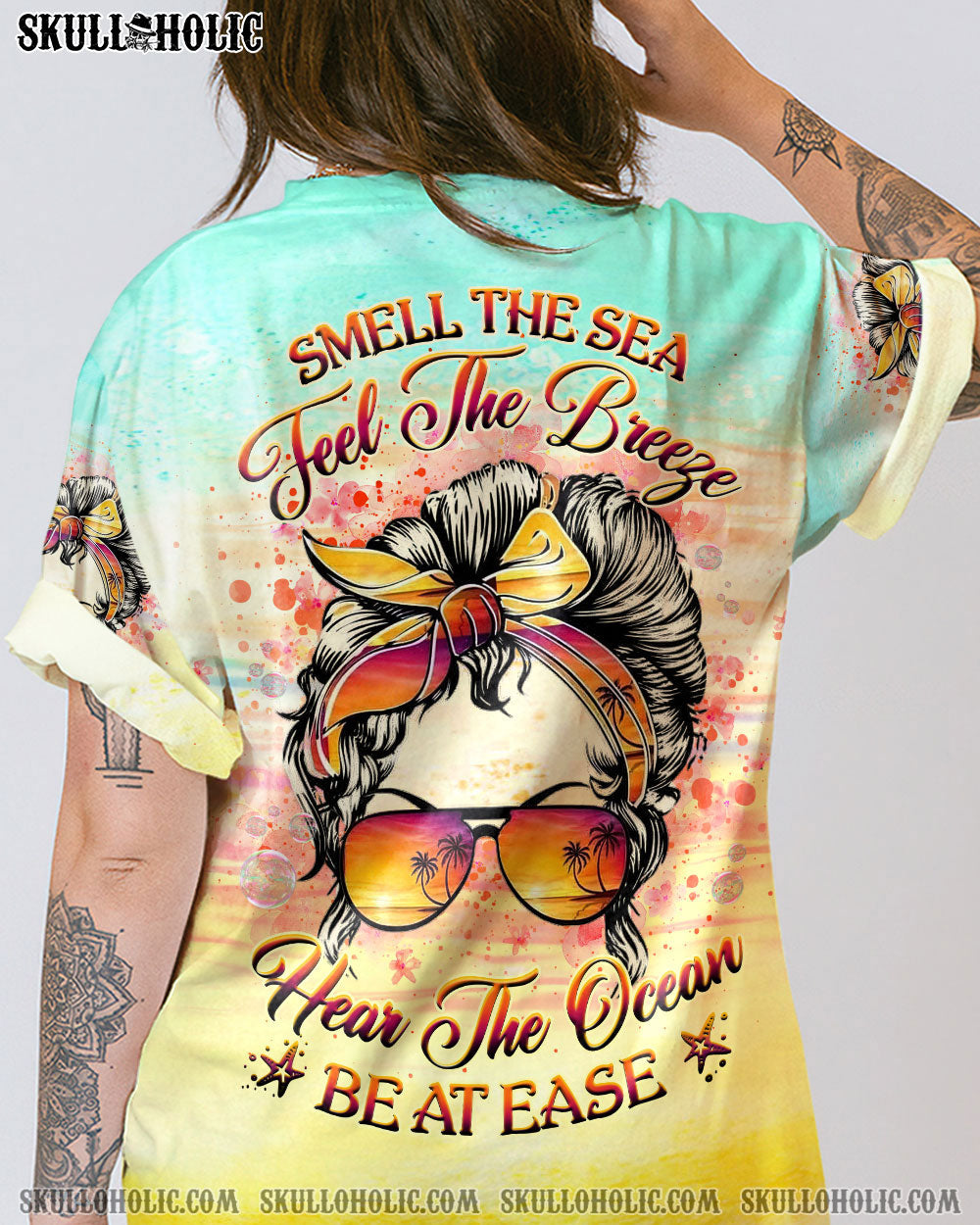 SMELL THE SEA FEEL THE BREEZE MESSY BUN ALL OVER PRINT – YHHG2107234
