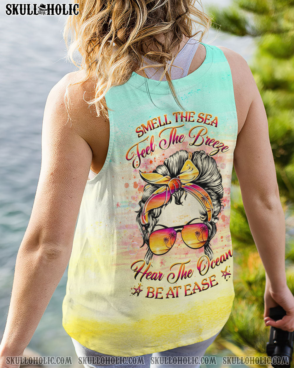 SMELL THE SEA FEEL THE BREEZE MESSY BUN ALL OVER PRINT – YHHG2107234