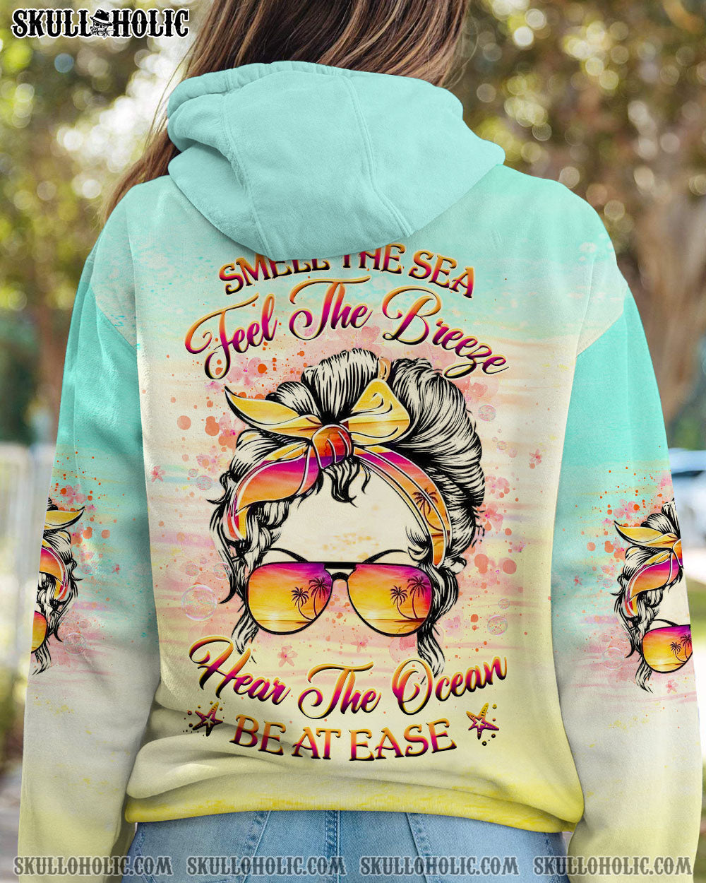 SMELL THE SEA FEEL THE BREEZE MESSY BUN ALL OVER PRINT – YHHG2107234