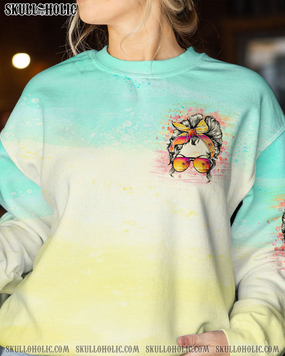 SMELL THE SEA FEEL THE BREEZE MESSY BUN ALL OVER PRINT – YHHG2107234