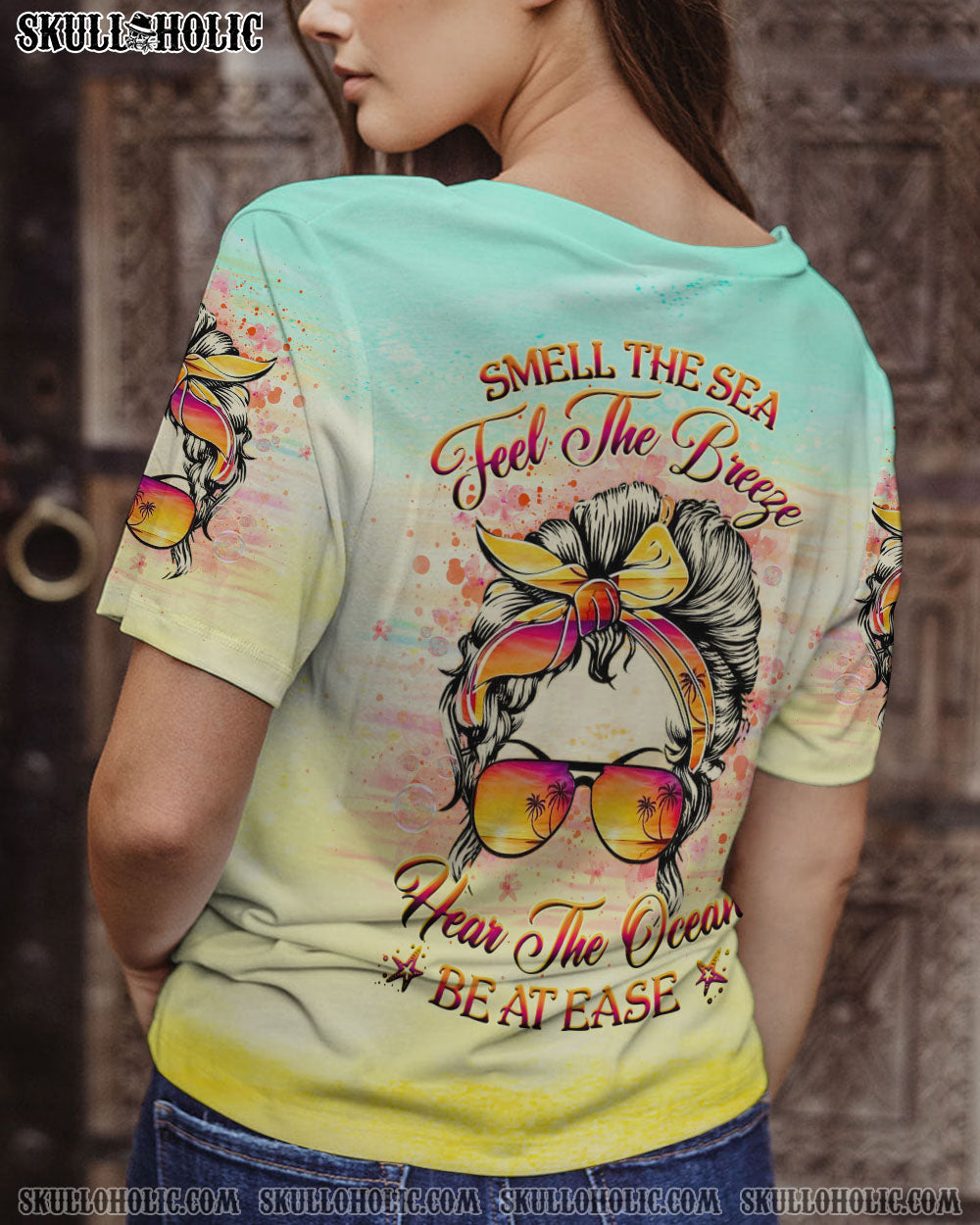 SMELL THE SEA FEEL THE BREEZE MESSY BUN ALL OVER PRINT – YHHG2107234