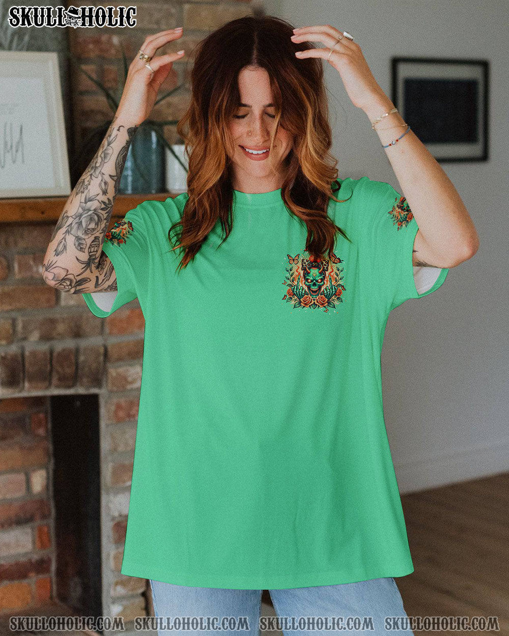 SOMETIMES EVEN THE DEVIL MESSY BUN ALL OVER PRINT – TLPQ2607242