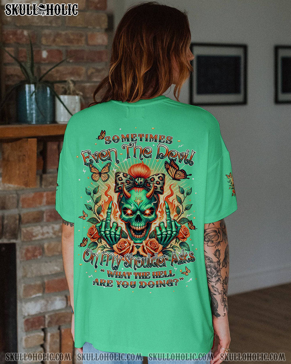 SOMETIMES EVEN THE DEVIL MESSY BUN ALL OVER PRINT – TLPQ2607242