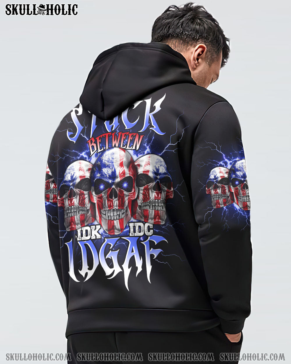 STUCK BETWEEN IDK IDC 3 AMERICAN SKULLS ALL OVER PRINT – TLNO1301234