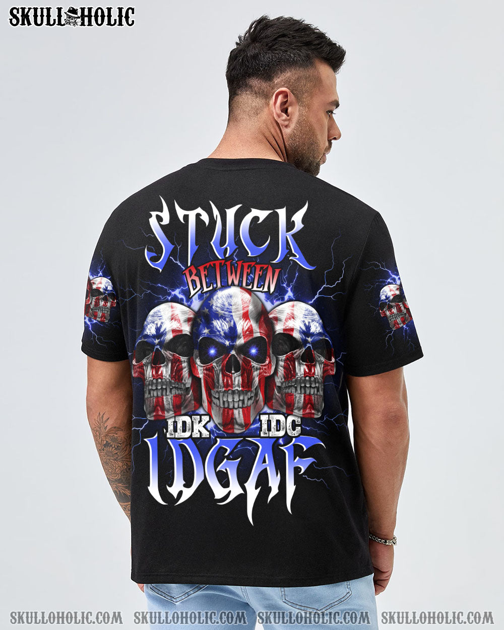 STUCK BETWEEN IDK IDC 3 AMERICAN SKULLS ALL OVER PRINT – TLNO1301234