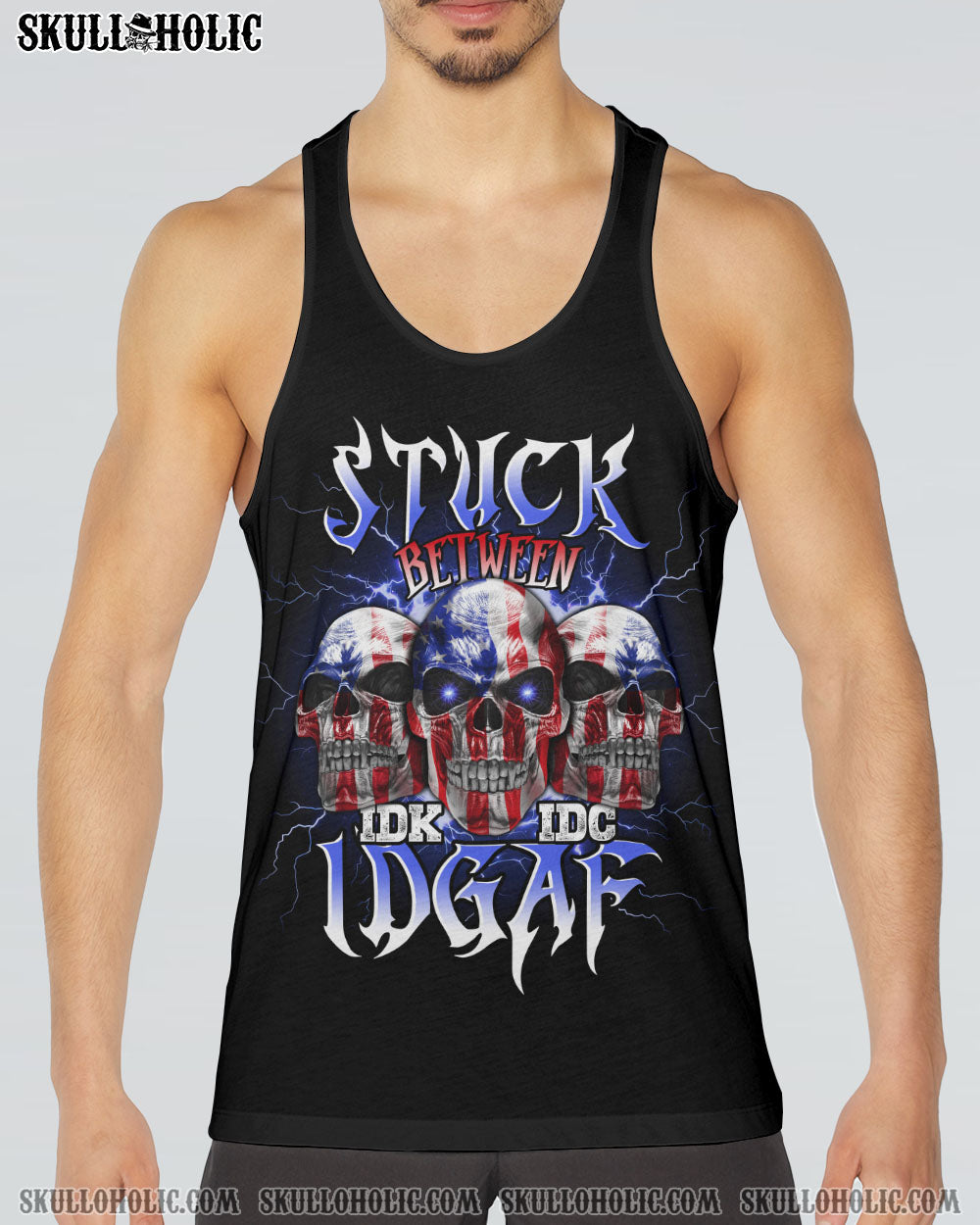 STUCK BETWEEN IDK IDC 3 AMERICAN SKULLS ALL OVER PRINT – TLNO1301234