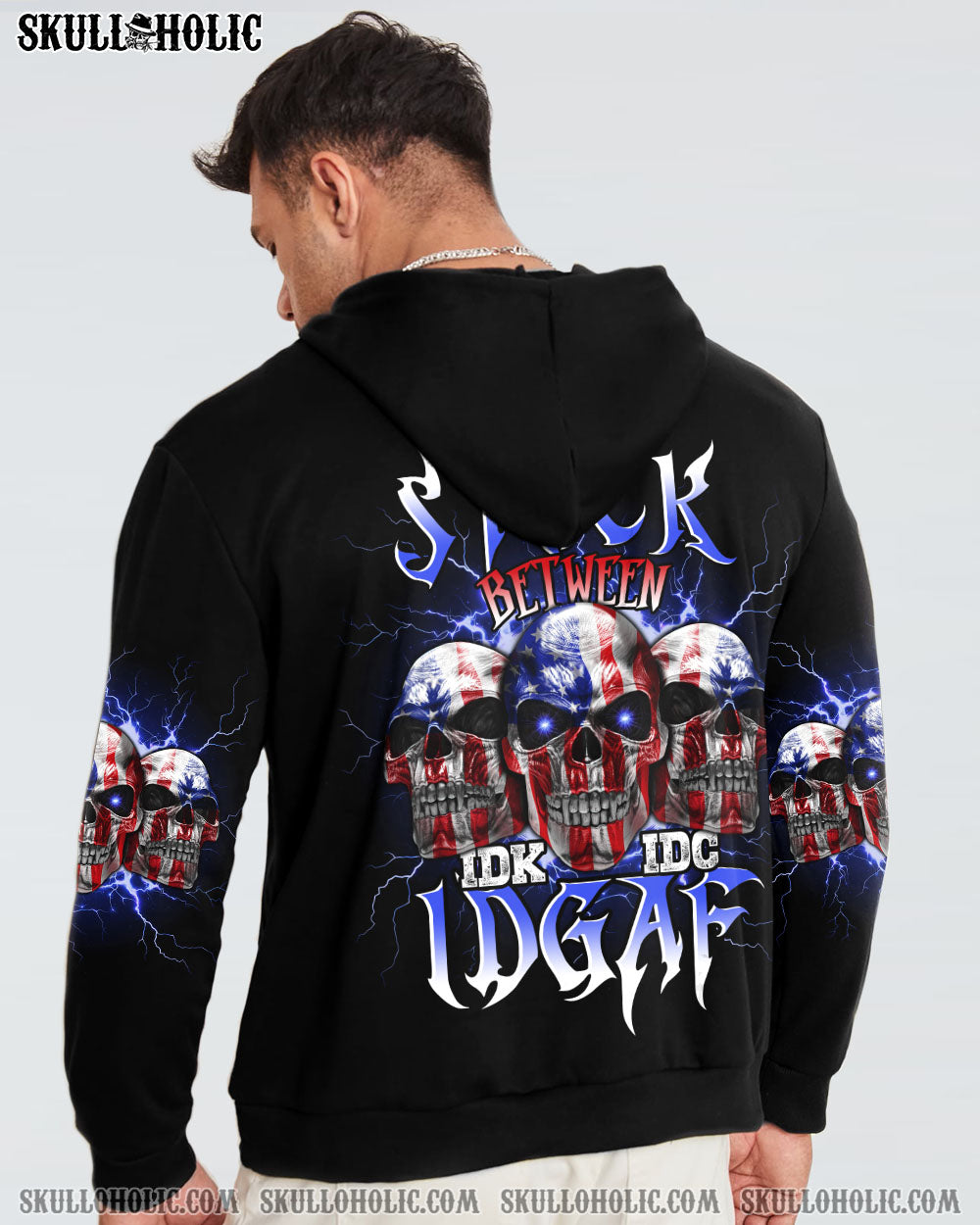 STUCK BETWEEN IDK IDC 3 AMERICAN SKULLS ALL OVER PRINT – TLNO1301234