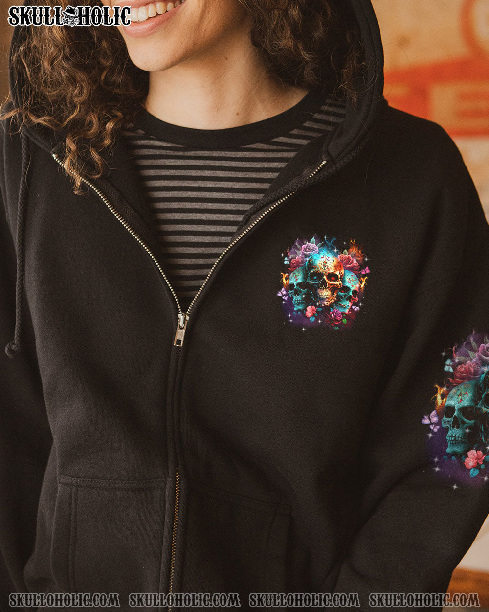 STUCK BETWEEN IDK IDC AND IDGAF 3 ROSE SKULLS FIRE ALL OVER PRINT – TLTM0702232